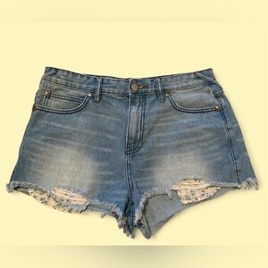 Free People Distressed Blue Jean Shorts